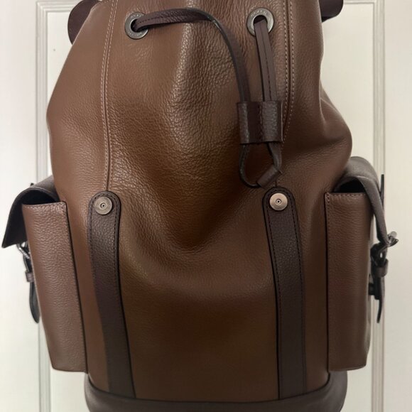 Coach Mens two  tone Brown Pebbled Leather Backpack - Picture 7 of 8